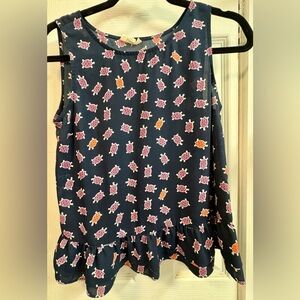 Maison Jules Navy Shell Top with Pink and Orange Turtle Print